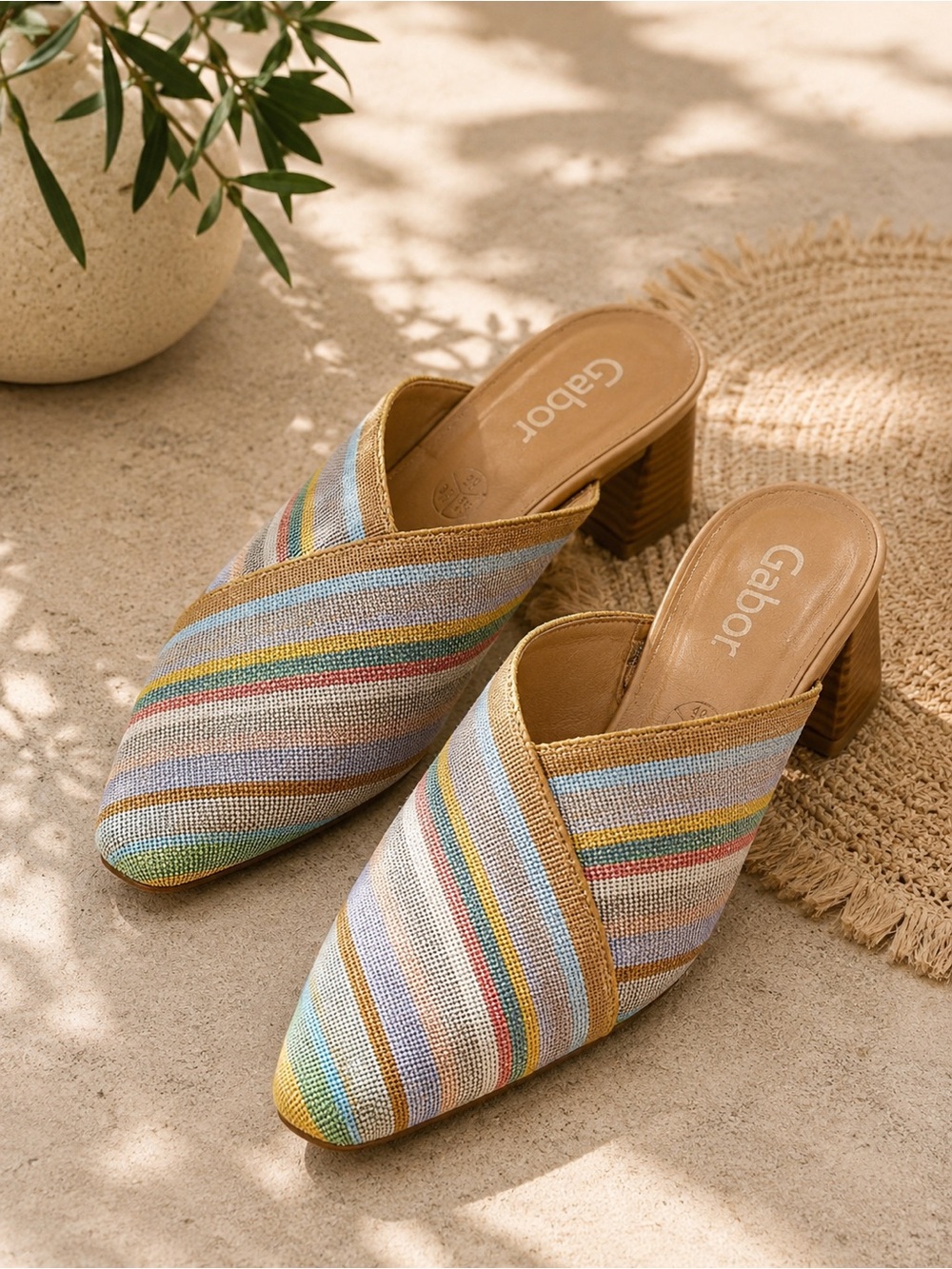 Vintage Gabor Pastel Woven Mule Heels Leather Block Heel 8.5
